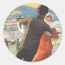 Couples dans le patinage de glace d'amour le jour  adhésif rond