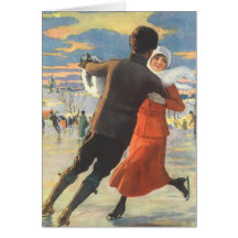 Couples dans le patinage de glace d'amour le jour  carte