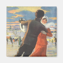Couples dans le patinage de glace d'amour le jour  aimants