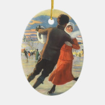 Couples dans le patinage de glace d'amour le jour  ornements de noël