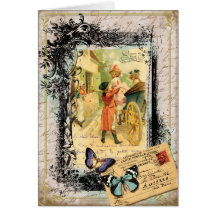 Couples français dans la carte vintage de style de