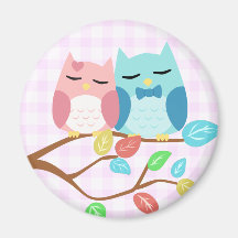 couples mignons de hibou de vecteur de bande dessi aimants