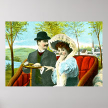 Couples romantiques dans une scène vintage poster