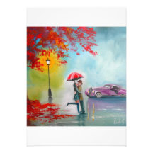 COUPLES ROMANTIQUES DE PARAPLUIE ROUGE DE JOUR PLU CARTONS D'INVITATION PERSONNALISÉS