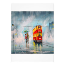 Couples romantiques de TRAM ROUGE de PARAPLUIE de  Invitations Personnalisables