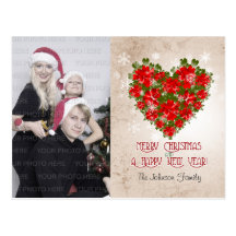 Couronne rouge de poinsettia et Noël de flocons de Carte Postale