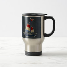 Coutume bleue, rouge, crème nautique de voilier tasse à café