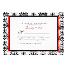 Coutume rouge de l'accent RSVP de damassé blanche  Cartons D'invitation Personnalisés