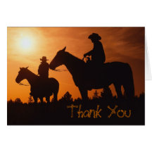 cowboys sur des chevaux, note de Merci Carte De Vœux