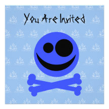 Crâne bleu et os croisés invitations personnalisables