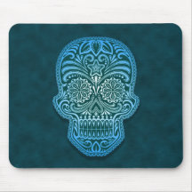 Crâne décoratif de sucre - bleu tapis de souris