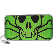 CRÂNE ET COPIE VERTS AU NÉON D'OS CROISÉS HAUT-PARLEUR iPod
