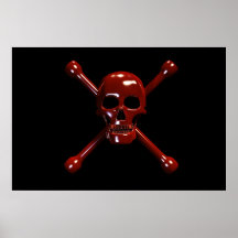 Crâne et mort de rouge d'os croisés affiches
