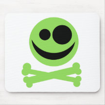 Crâne et os croisés. Vert et noir Tapis De Souris