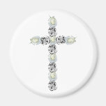 Croix d'argent et des roses blancs magnets pour réfrigérateur