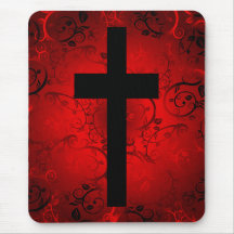 CROIX ET MOTIF ROUGE FLORAL TAPIS DE SOURIS
