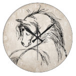 Croquis Artsy de tête de cheval Pendules Murales