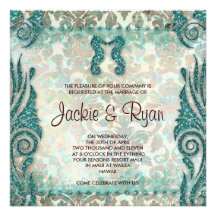 Cru Teal d'hippocampe de faire-part de mariage de 