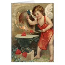 Cupidon faisant le cru Valentine de coeurs Carte De Vœux