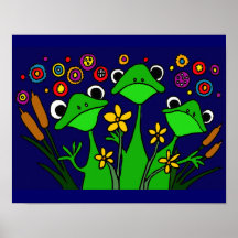 CV affiche heureuse d'art populaire de grenouille