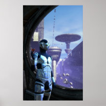 Cyborg et ville futuriste posters