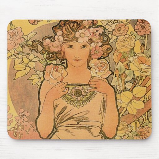 ~ d'Alfons Mucha le rose Tapis De Souris
