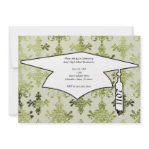 damassé affligée de vert olive invitations personnalisées