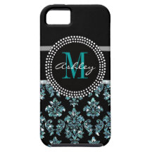 Damassé bleue Girly de noir de scintillement perso Coque iPhone 5