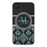 Damassé bleue Girly de noir de scintillement perso Étui iPhone 4