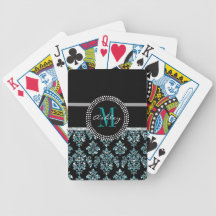 Damassé bleue Girly de noir de scintillement perso Jeux De Cartes Poker