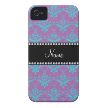 Damassé bleue pourpre nommée personnalisée coque Case-Mate iPhone 4