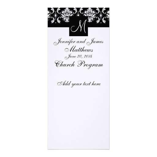 Damassé de blanc de noir de monogramme de programm invitations personnalisées