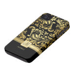Damassé élégante de noir et d'or avec le monogramm coques iPhone 4