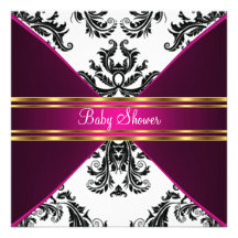 Damassé et invitation rose de baby shower