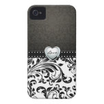 Damassé noire de "amour" et blanche pendante éléga étui iPhone 4
