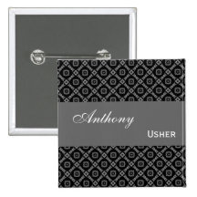 Damassé noire et blanche de bouton de Pin d'USHER Pin's Avec Agrafe
