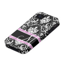 Damassé noire et blanche élégante avec le monogram iPhone 4 case