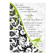 Damassé noire vintage avec l'oiseau vintage vert p invitations