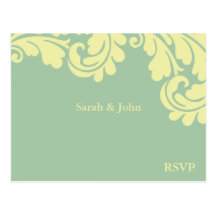 Damassé Teal et citron RSVP Carte Postale