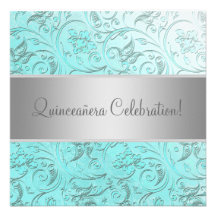 Damassé turquoise Quinceanera Invitation