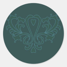Damassé verte et bleue de coeur autocollants
