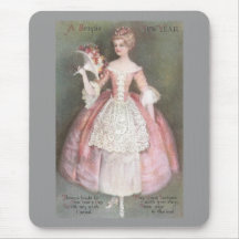 Dame in Roze Kleding met het Vintage Nieuwjaar van Muis Mat