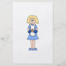 Dame met een Hete Schotel van Voedsel. In Blauw Gepersonaliseerde Folder