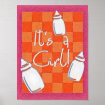 Damier orange c'est une fille ! posters