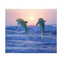 Dauphins au lever de soleil toile tendue sur châssis