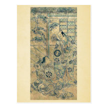 De actoren door Torii, Kiyonobu II Wenskaart