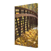 De Bladeren van de herfst op een Brug Stretched Canvas Afdrukken