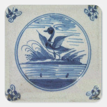 De Blauwe Tegel van antiek Delft - Eend in het Wat Vierkante Stickers