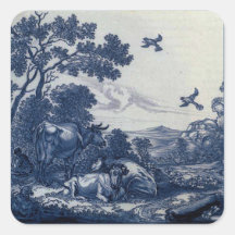 De Blauwe Tegel van antiek Delft - Vee en Vogels Sticker