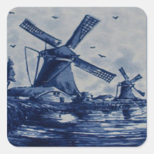 De Blauwe Tegel van antiek Delft - Windmolens door Vierkante Sticker